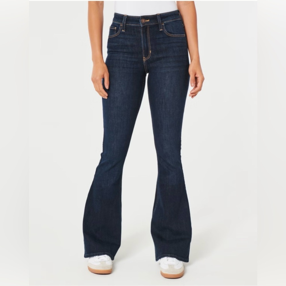 Hollister High-Rise Dark Blue Flare Jeans - Women - Picture 1 of 4
